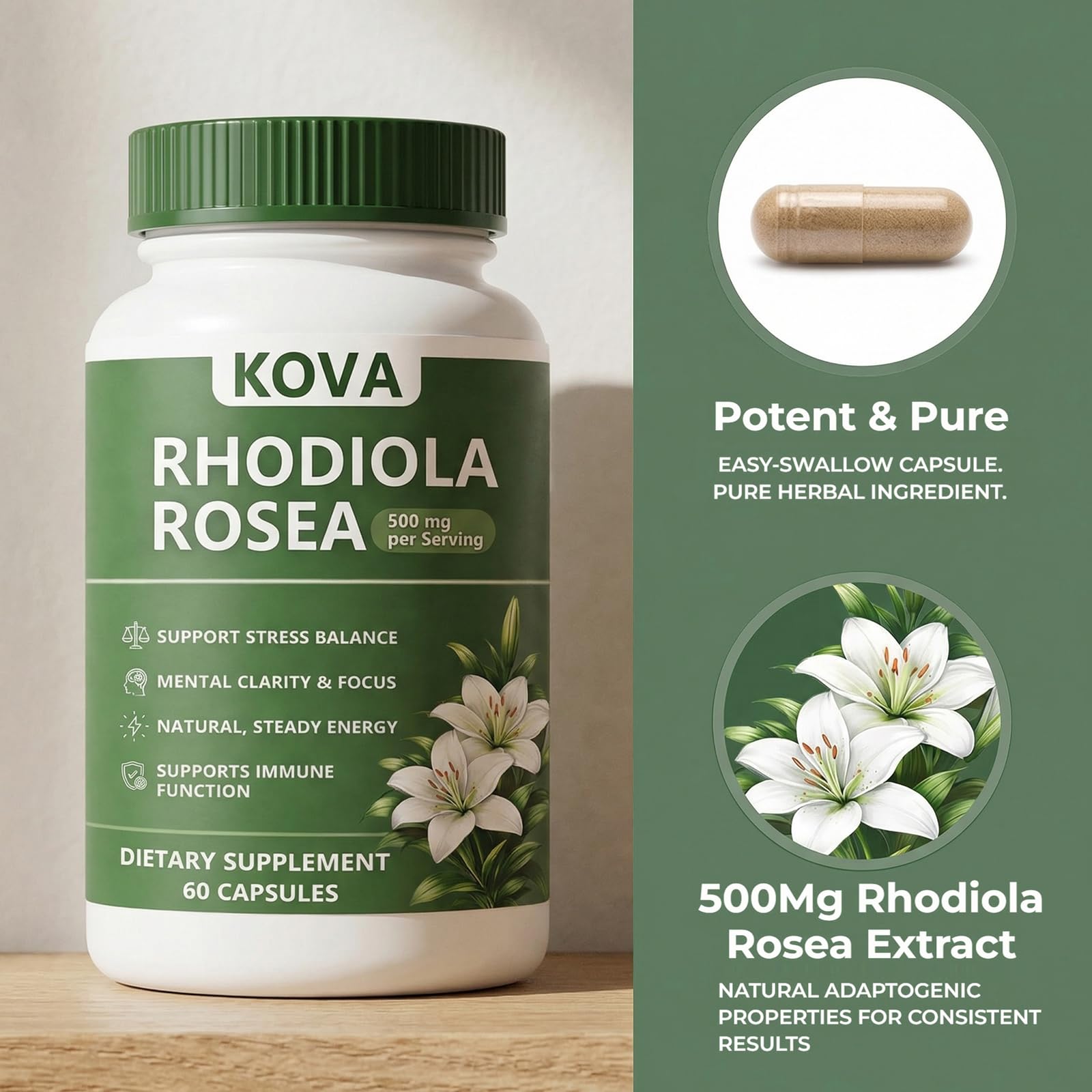 wuliao Rhodiola Rosea Capsules 500mg close-up of capsule