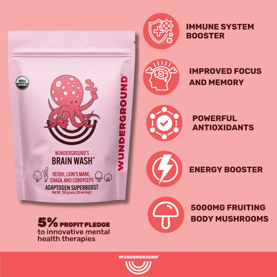 Wunderground Organic Adaptogenic Mushroom SuperBoost back view with nutritional information