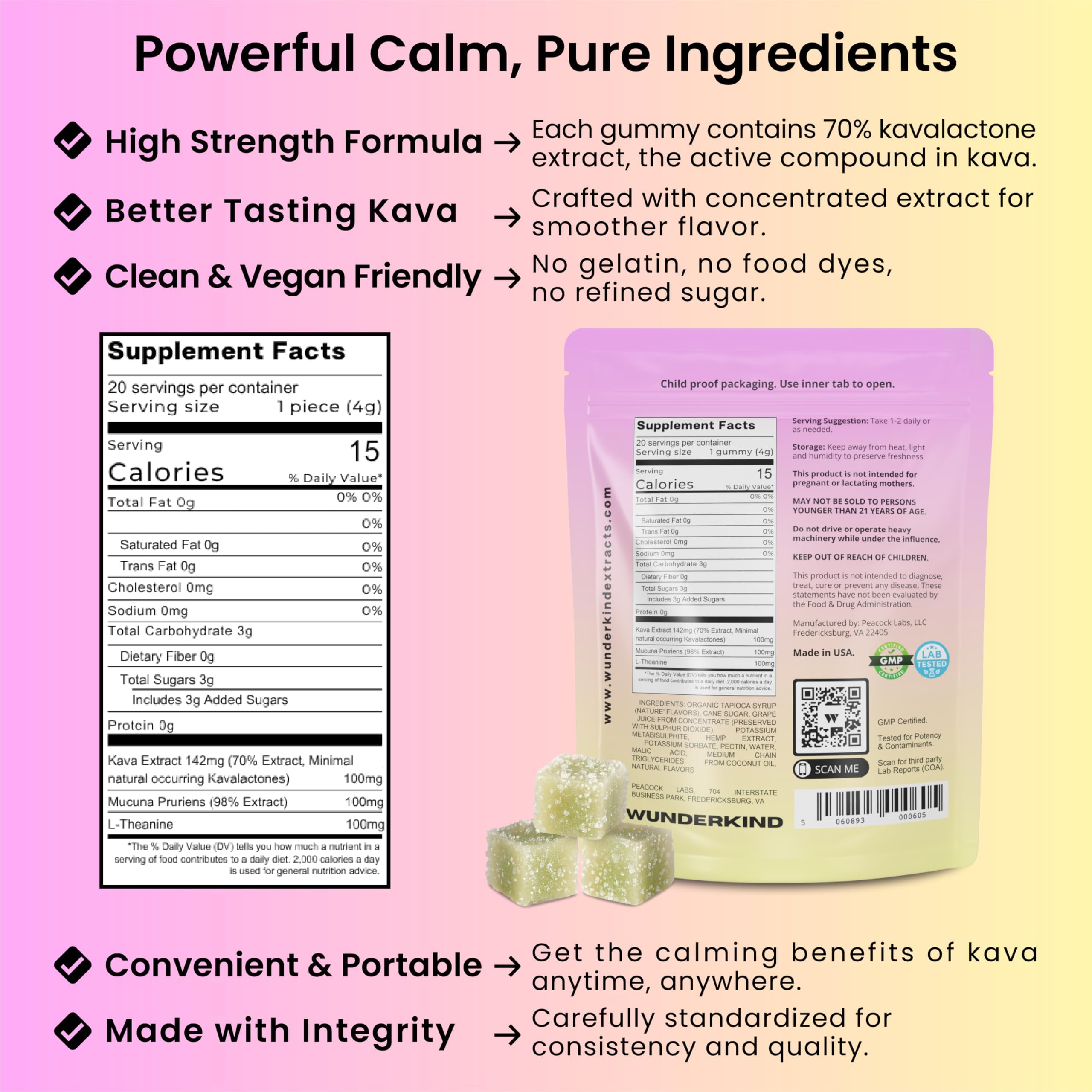 WUNDERKIND Kava Kava Gummies with a measuring spoon for serving size