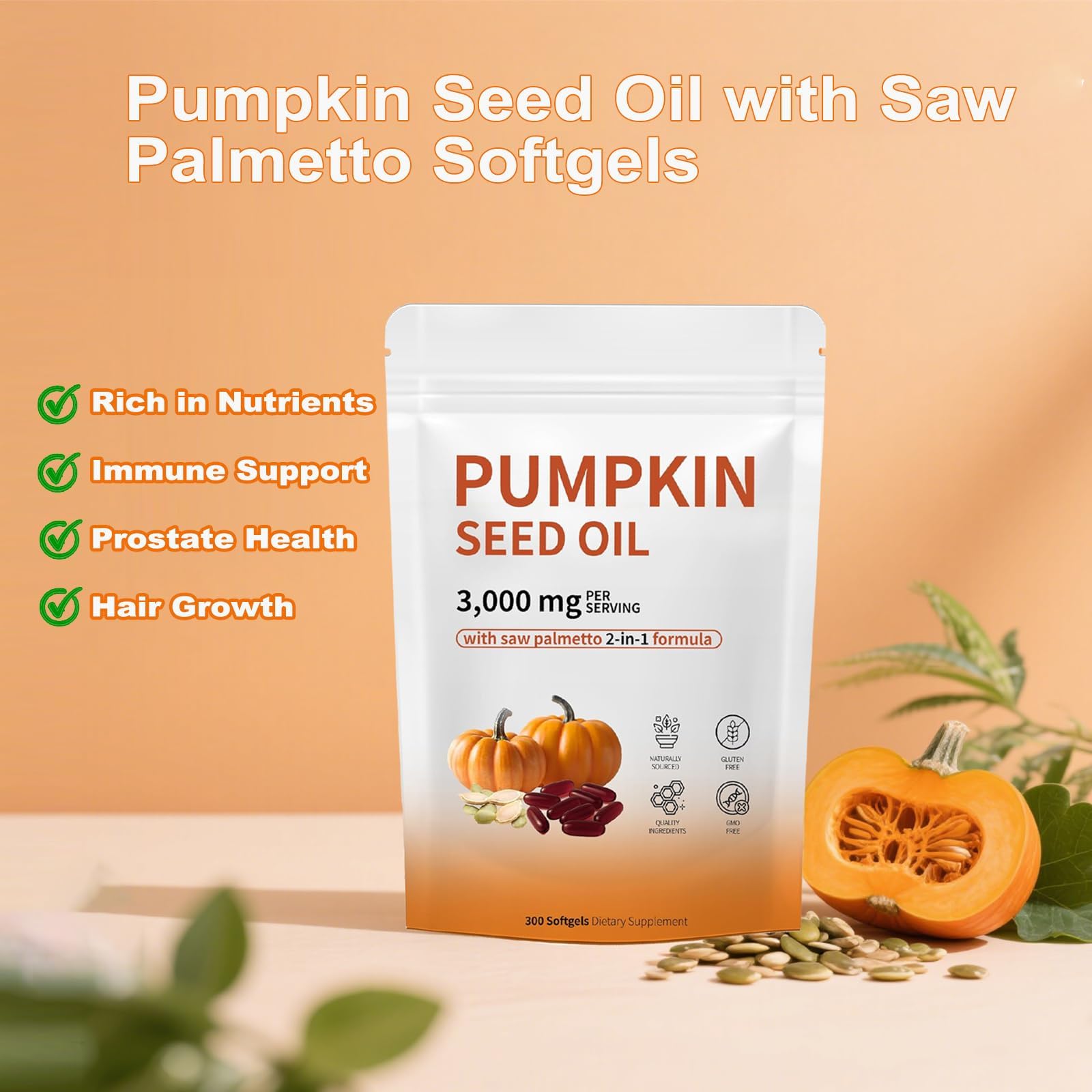 Wvnscl Pumpkin Seed Oil and Saw Palmetto softgels in hand