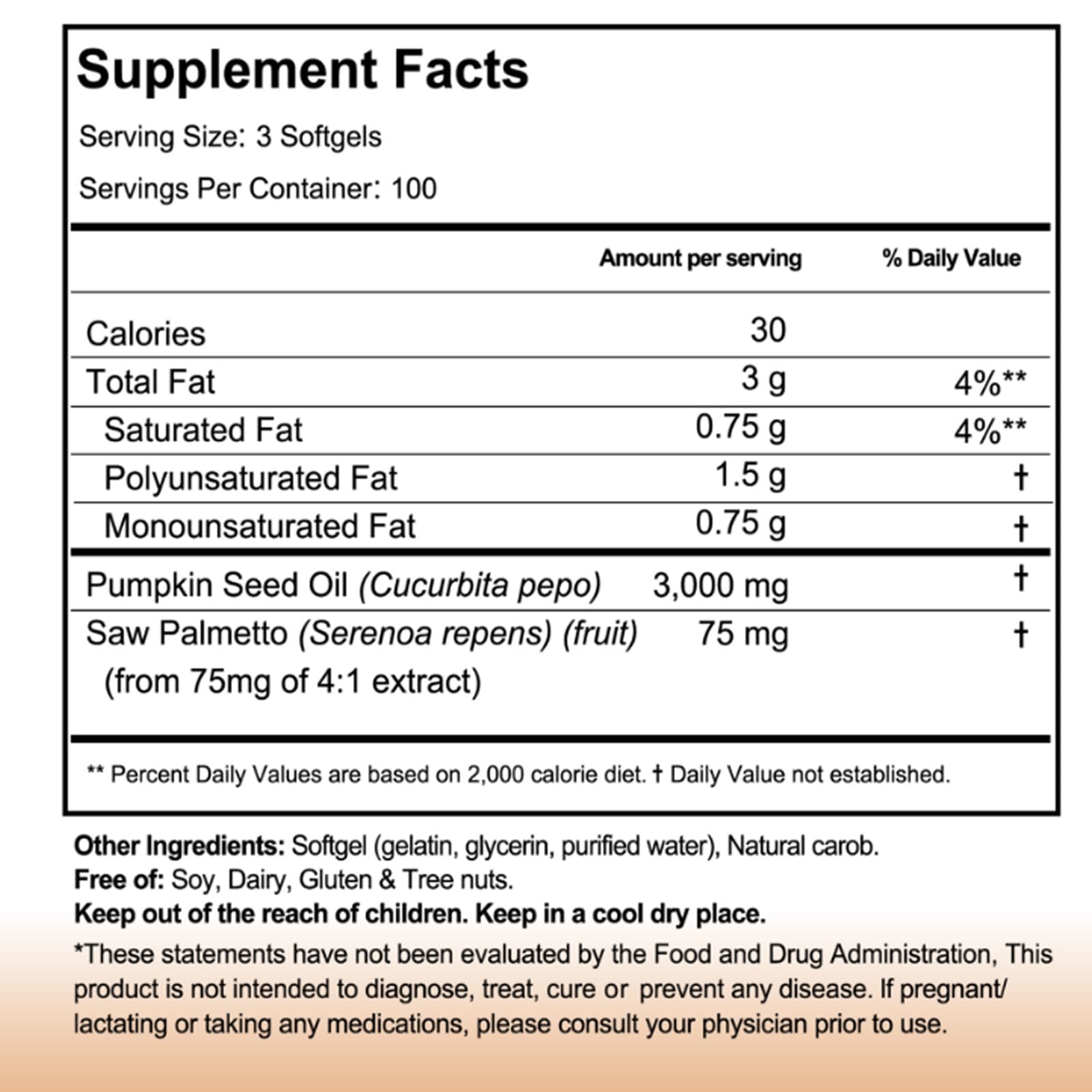 Wvnscl Pumpkin Seed Oil and Saw Palmetto softgels side view