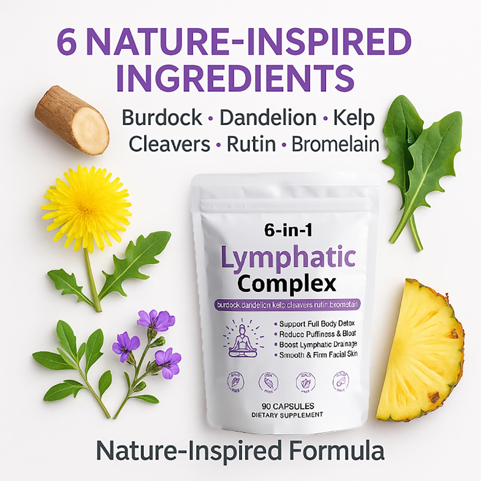 WXDOAU Prebiotic Supplement 6-in-1 Botanical Formula 60 Capsules side view