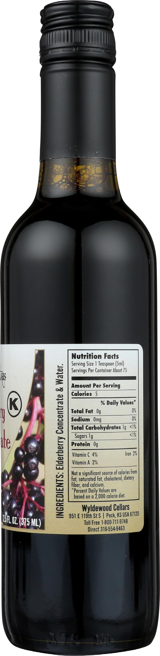 Wyldewood Cellars Elderberry Concentrate 454g with ingredients