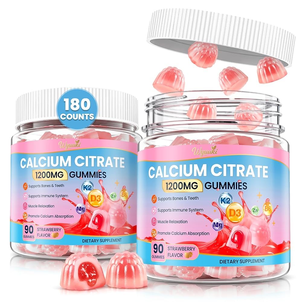 WyuuKi Calcium Magnesium Zinc D3 Gummies front view, strawberry flavour