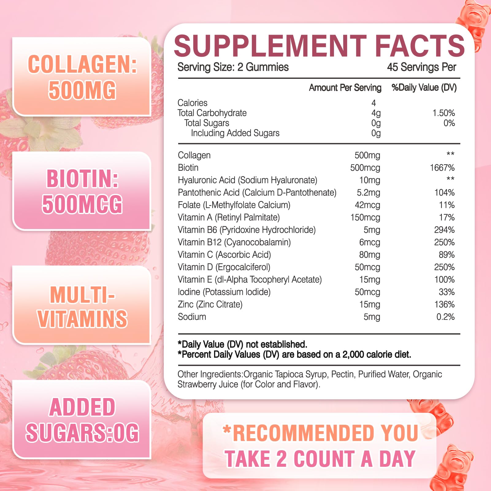 WyuuKi Collagen Gummies back view with ingredient list