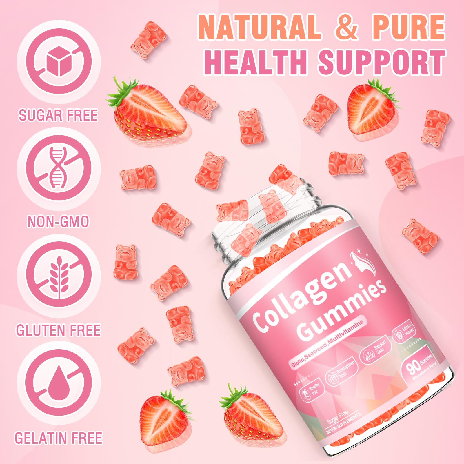 WyuuKi Collagen Gummies with fresh fruits for presentation