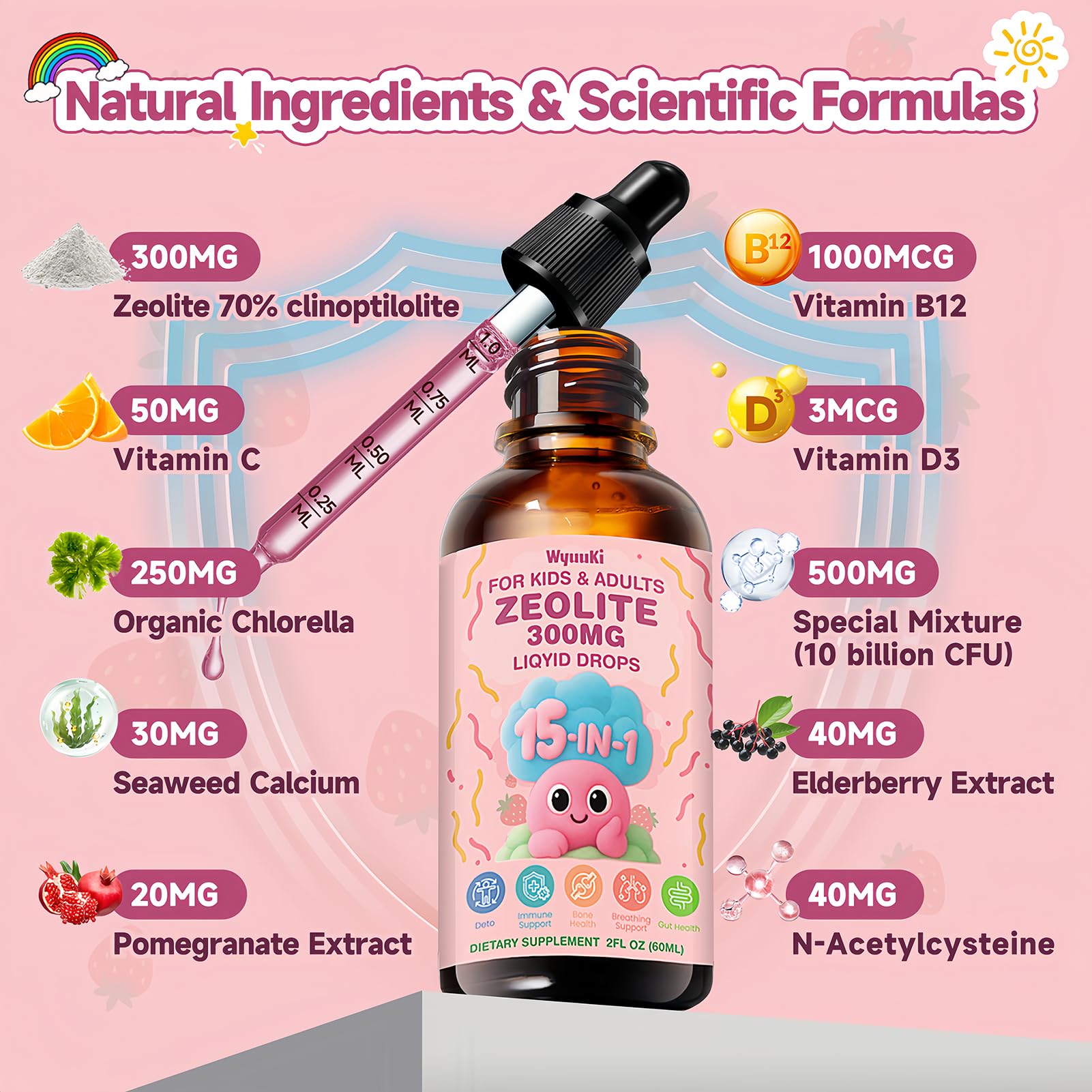 WyuuKi Zeolite Drops for Kids bottle side view