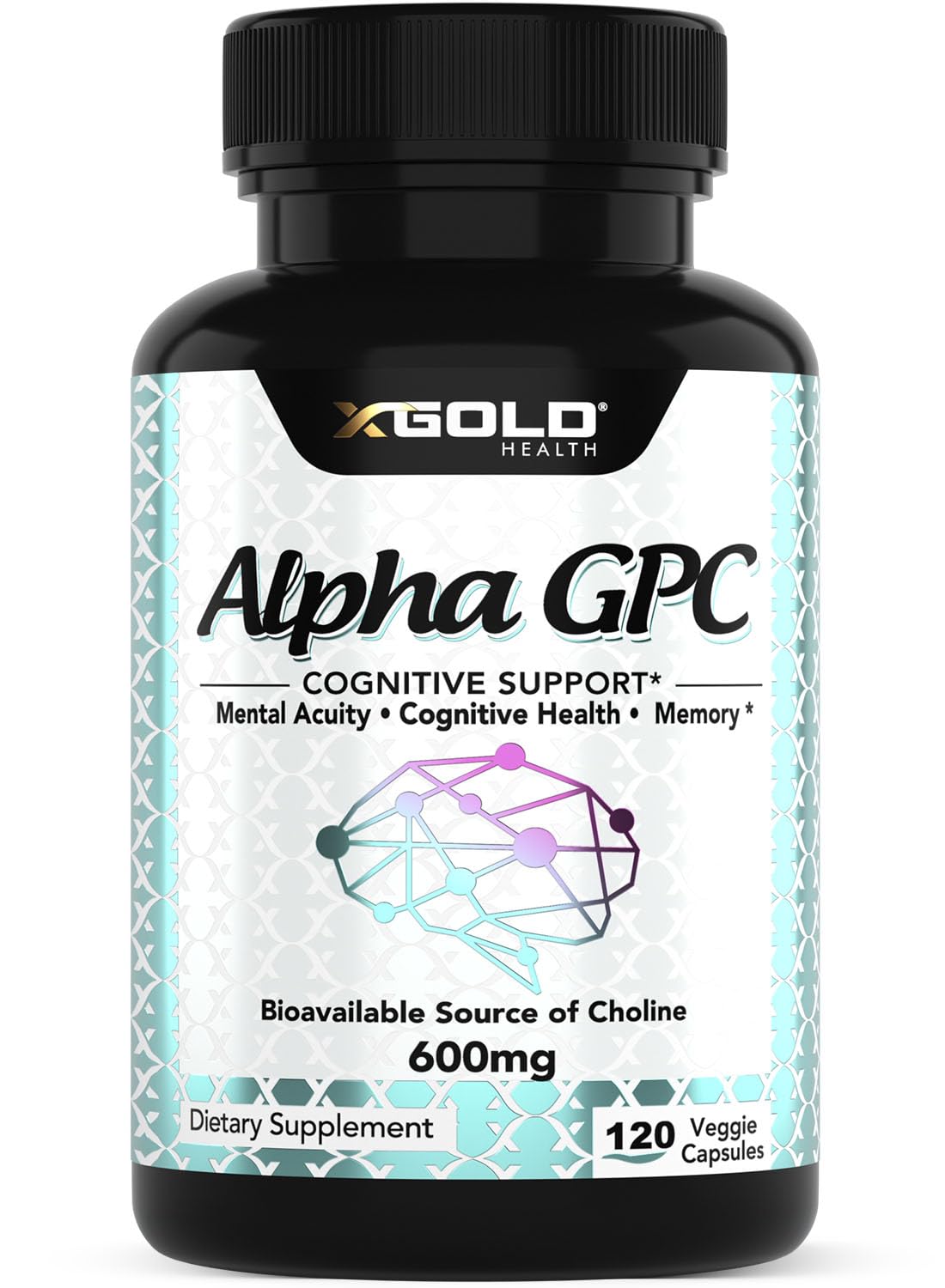 X Gold Health Alpha GPC 600mg veggie capsules front view