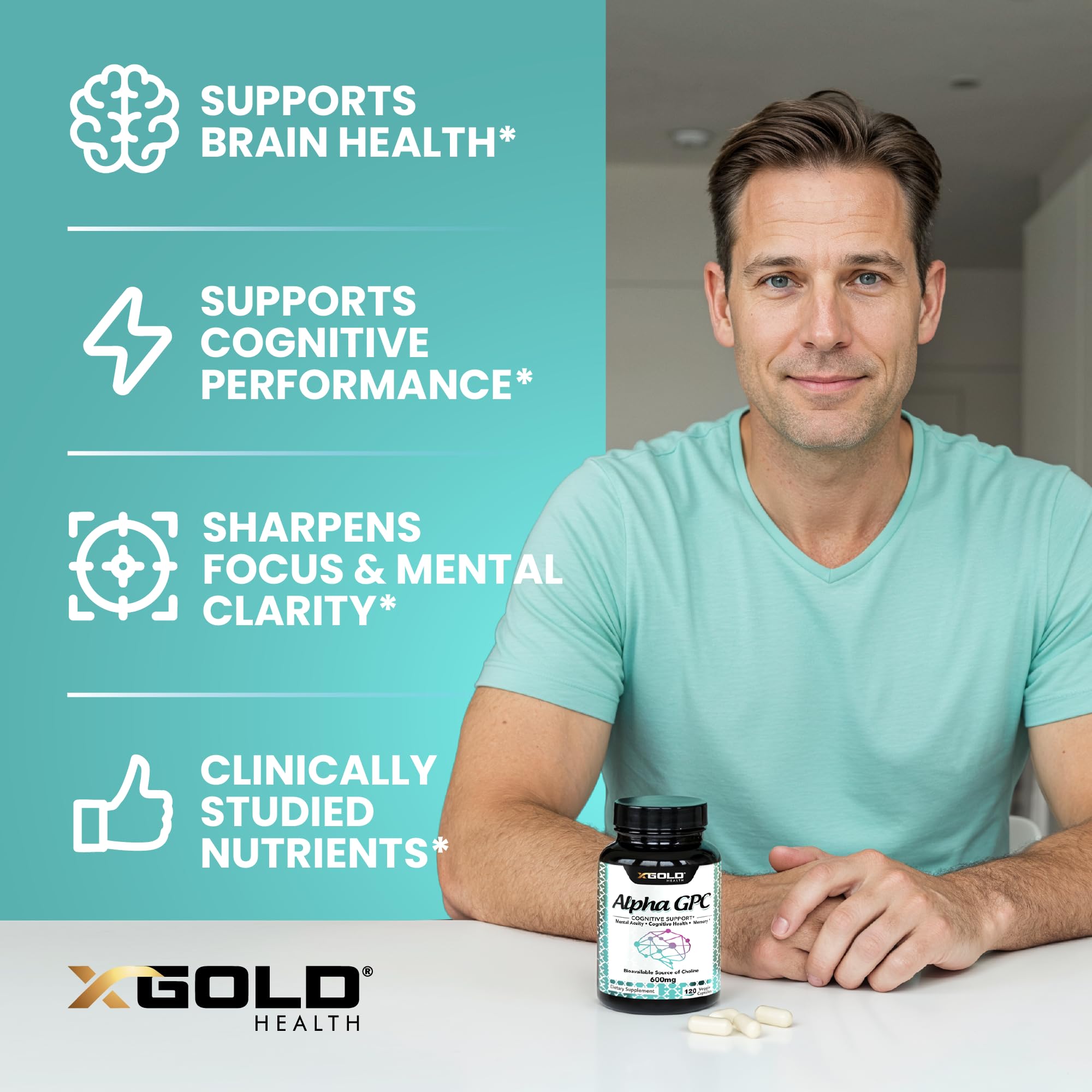 X Gold Health Alpha GPC capsule close-up