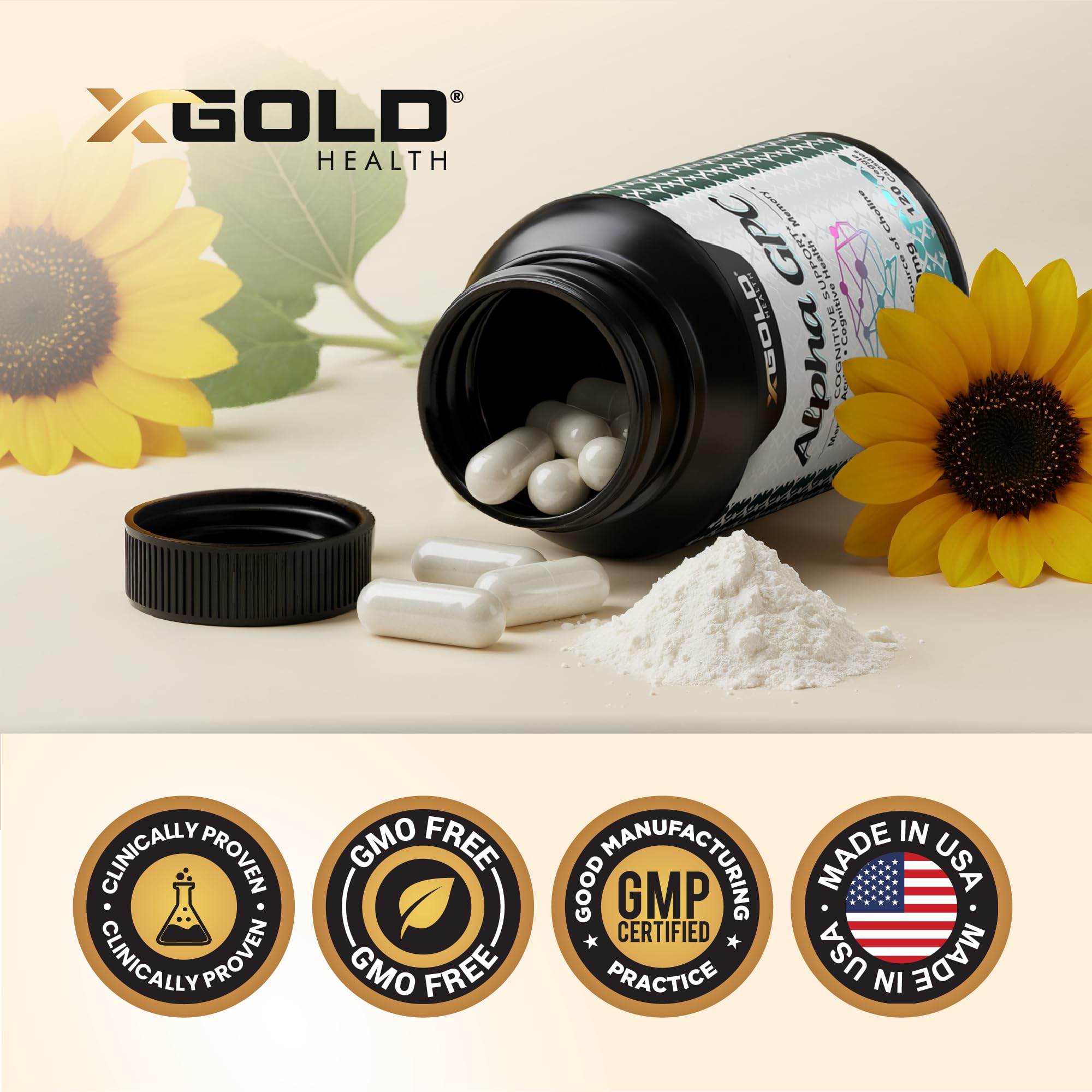 X Gold Health Alpha GPC capsules in a hand