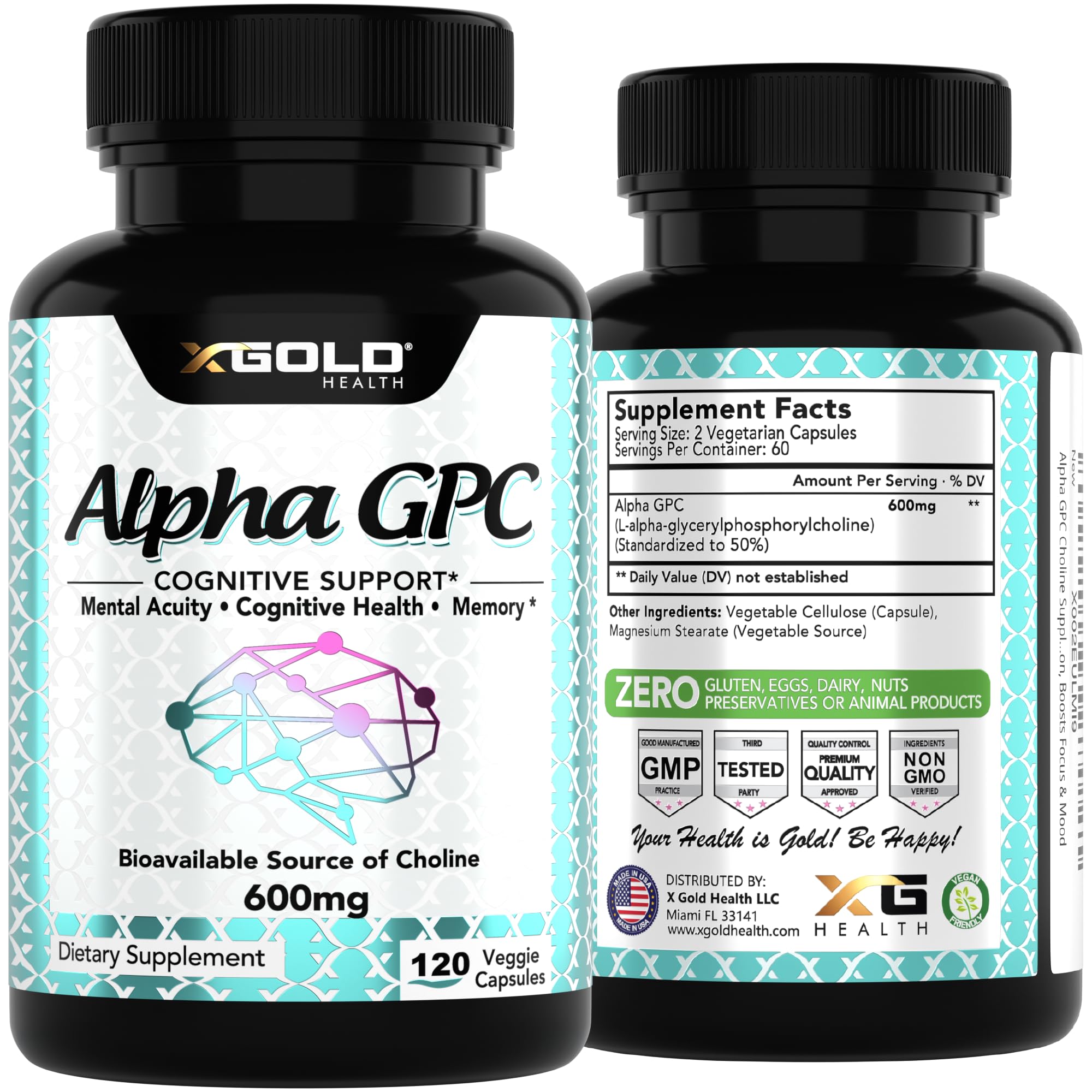 X Gold Health Alpha GPC product packaging and ingredients list