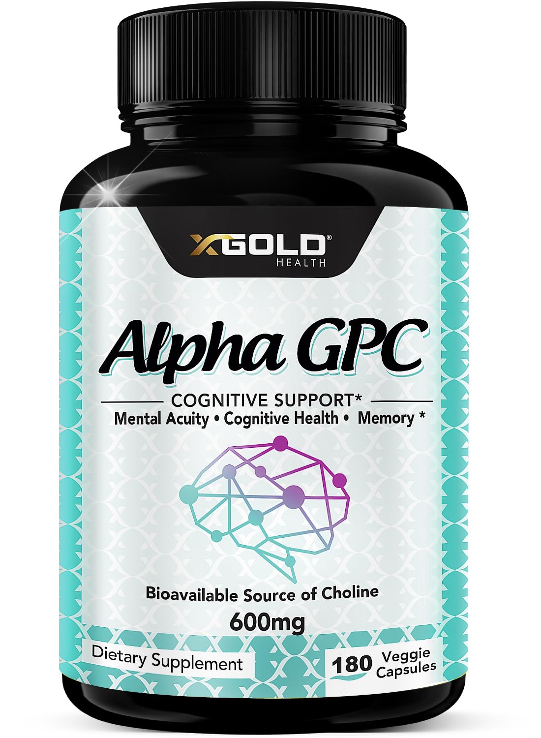 X Gold Health Alpha GPC supplement front view with label