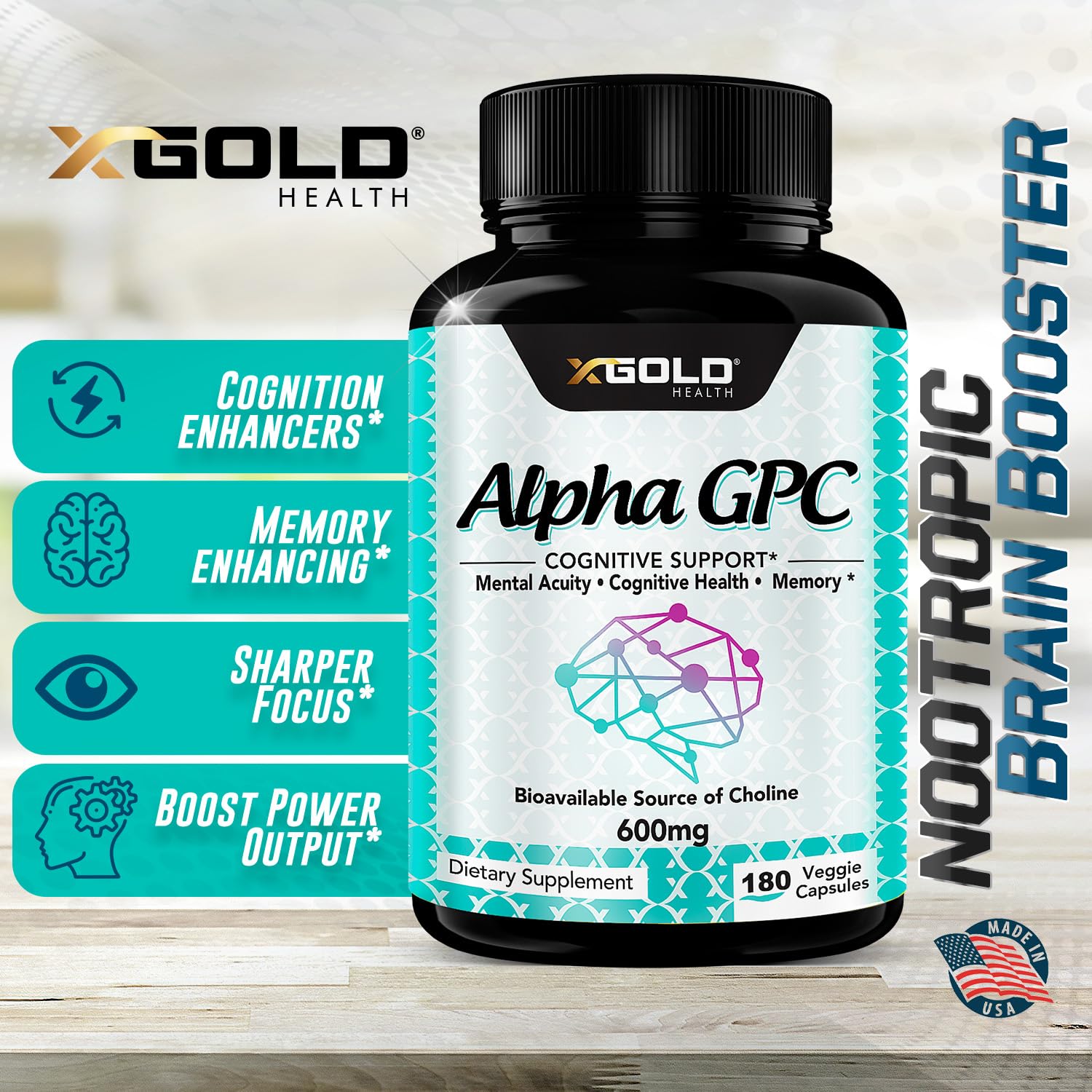 X Gold Health Alpha GPC supplement packaging details