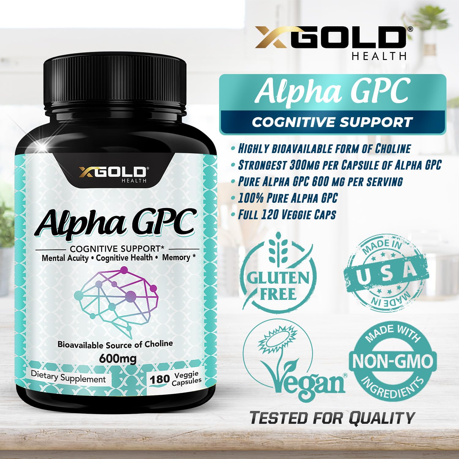 X Gold Health Alpha GPC supplement side view