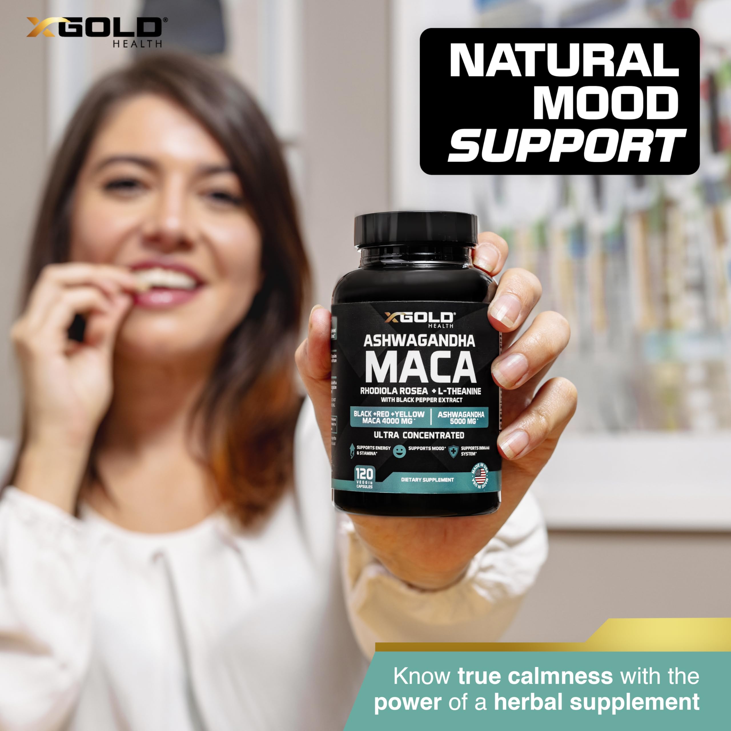 X Gold Health Ashwagandha Supplement in a lifestyle setting