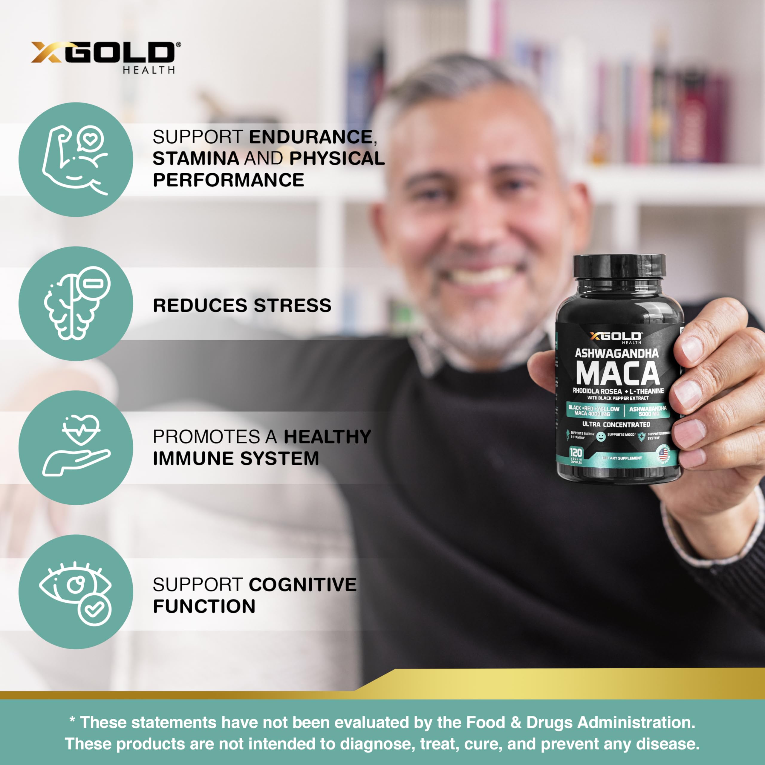 X Gold Health Ashwagandha Supplement side view of bottle