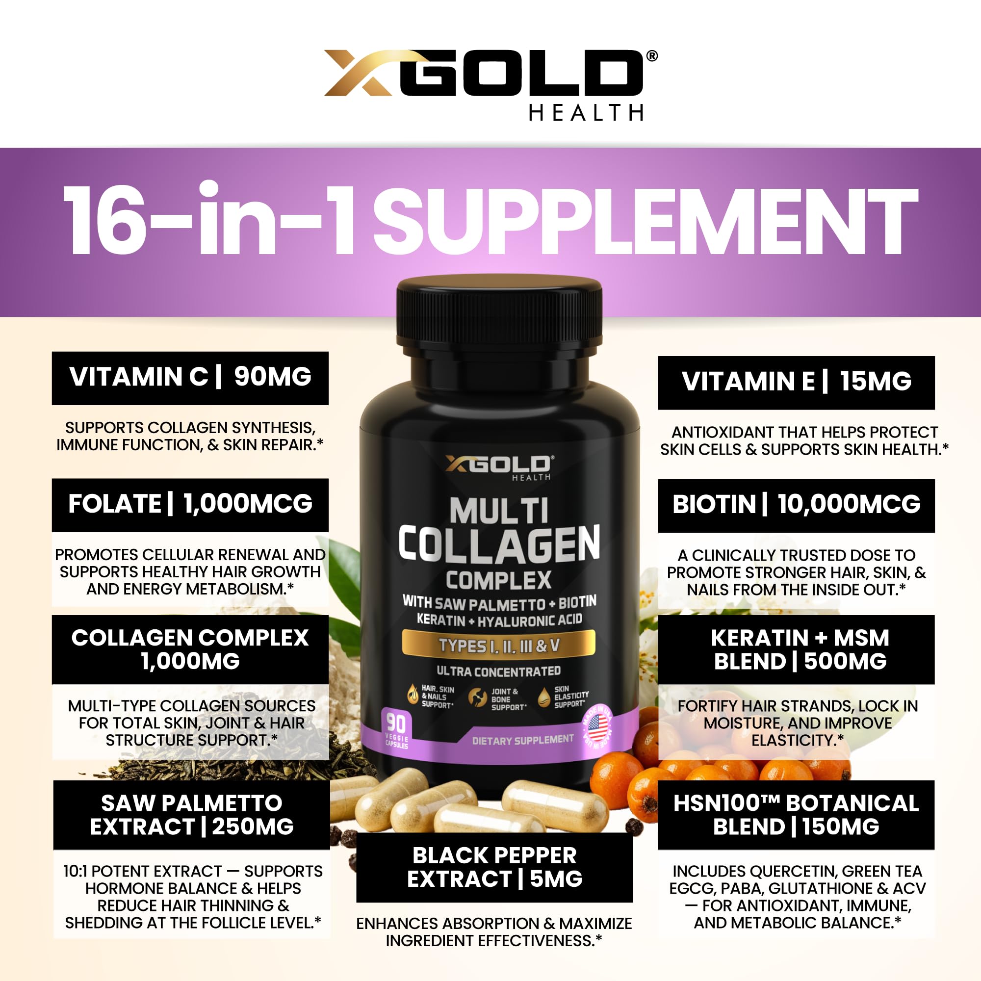 X Gold Health Collagen Supplement 1000mg capsule close-up