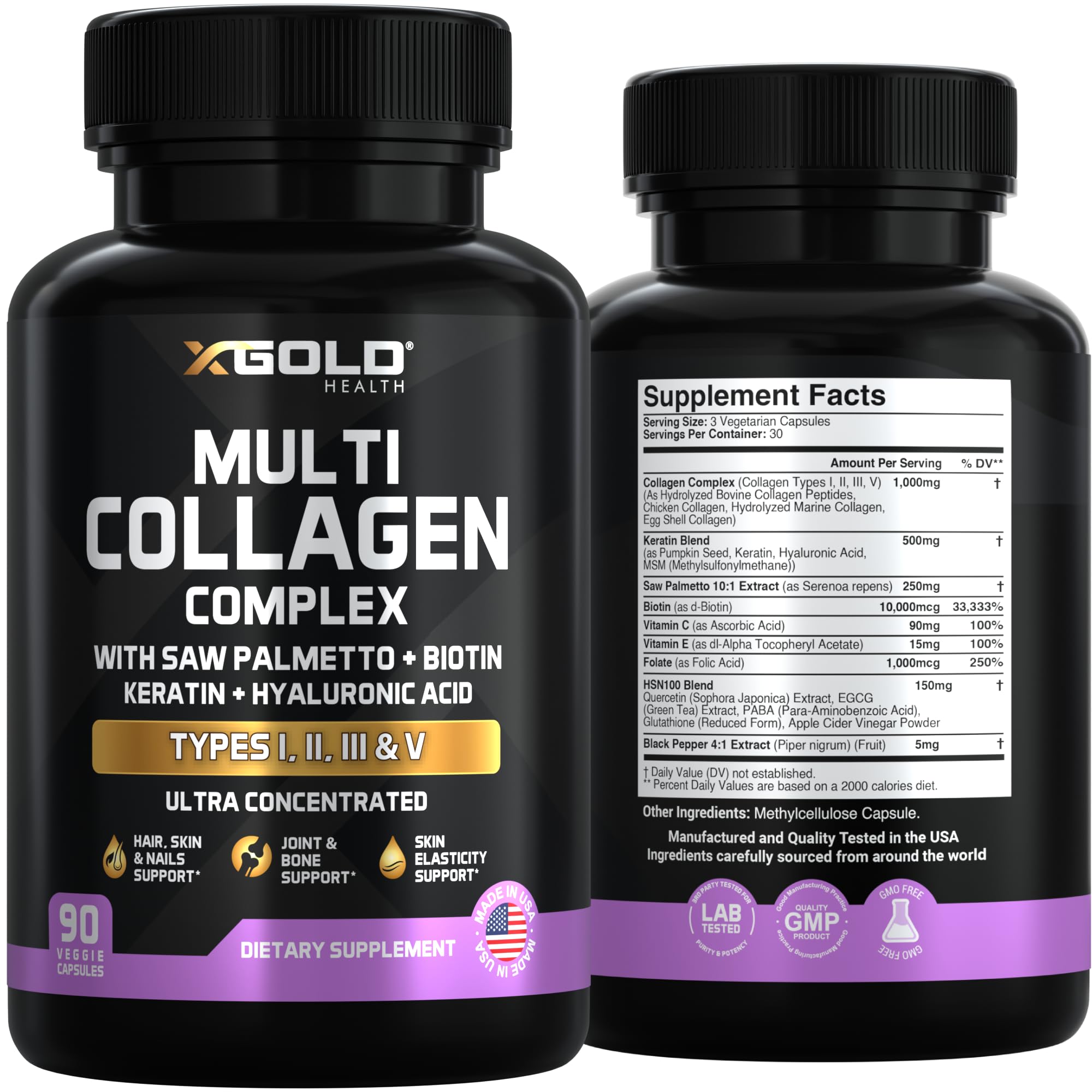 X Gold Health Collagen Supplement on a table with flowers