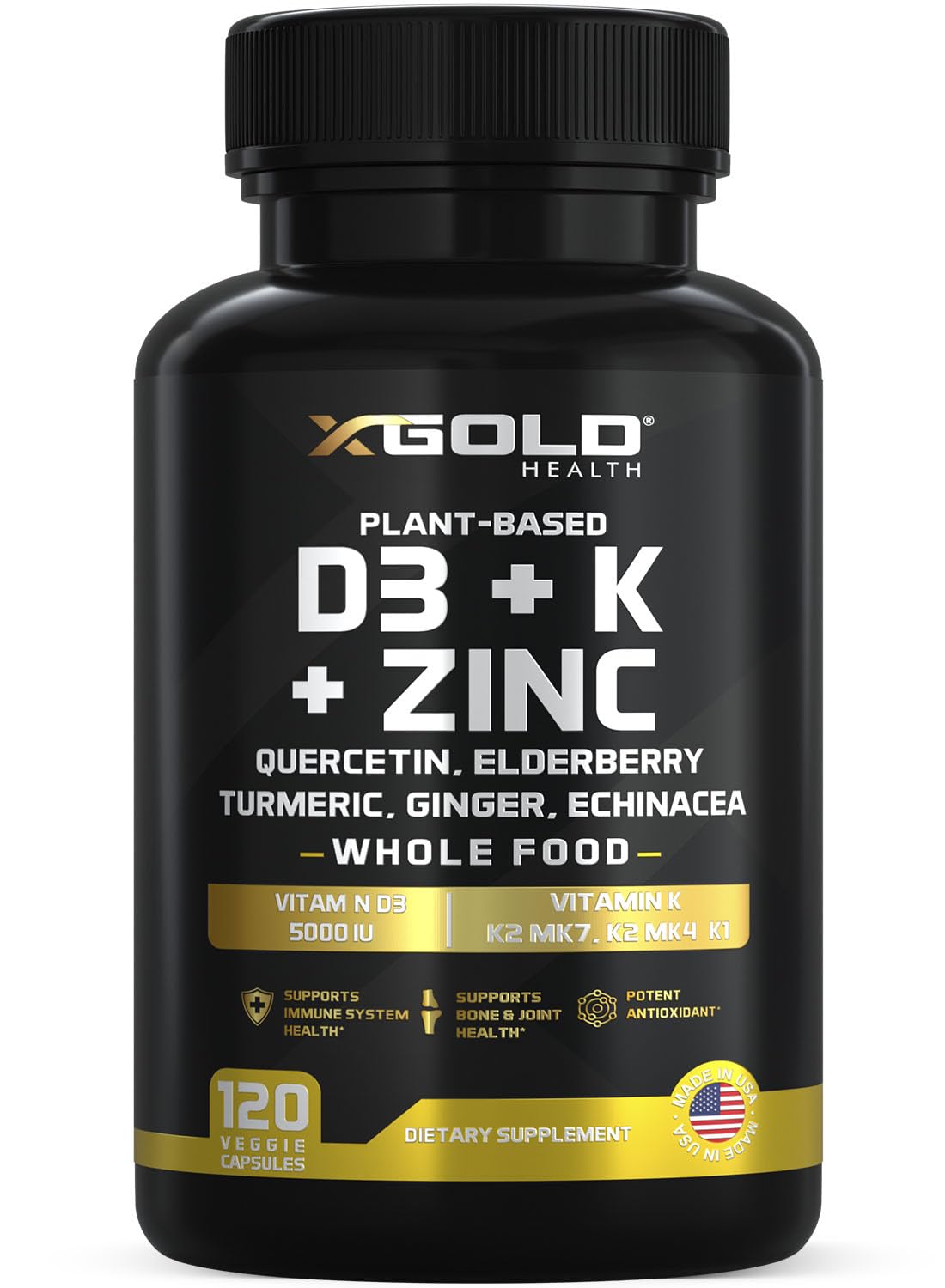X Gold Health Daily Wellness Formula front view with bottle and label