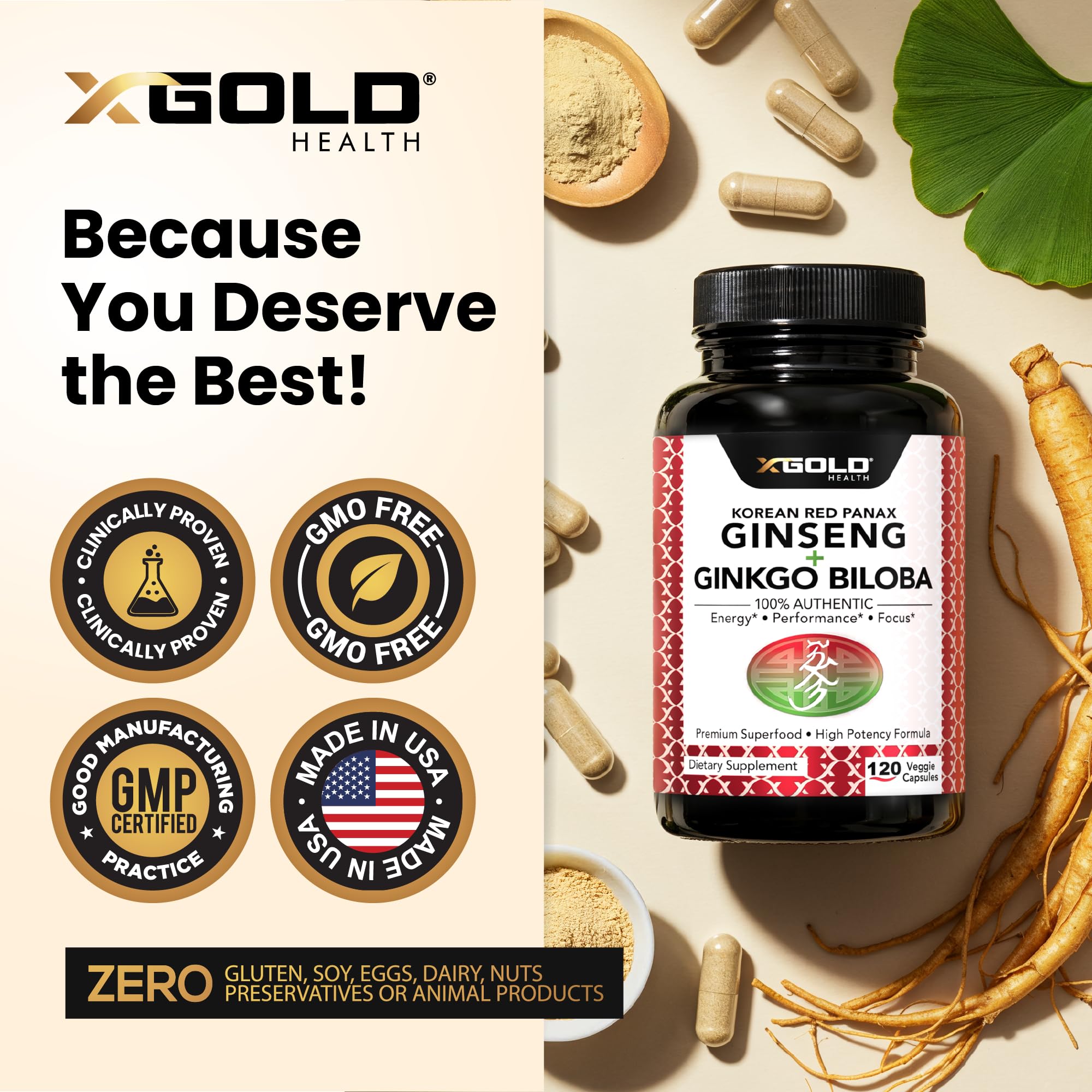 X Gold Health Ginseng Supplement ingredients list close-up
