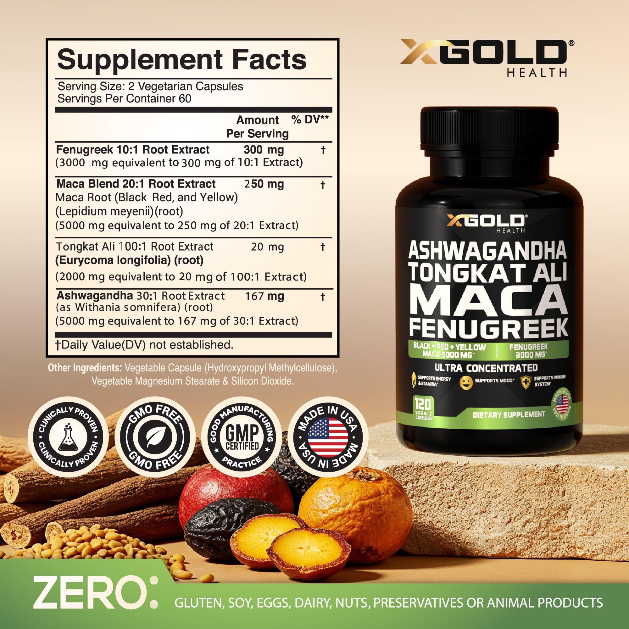 X Gold Health Herbal Complex Supplement side view