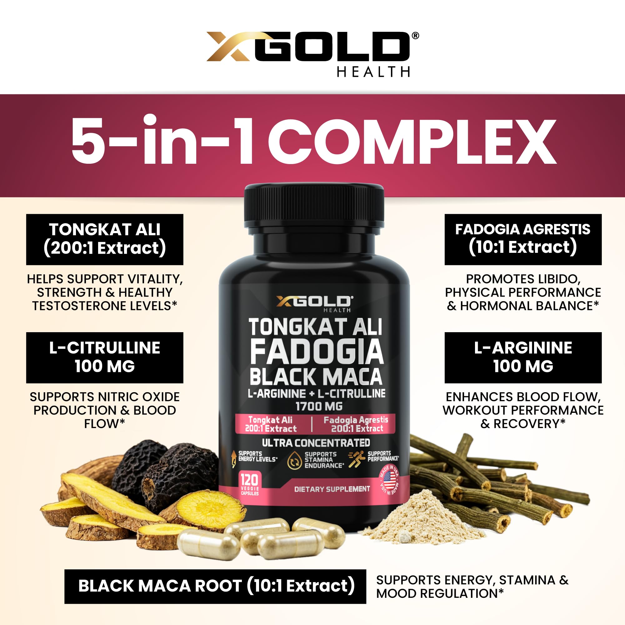 X Gold Health L-Arginine Complex back view with ingredient list
