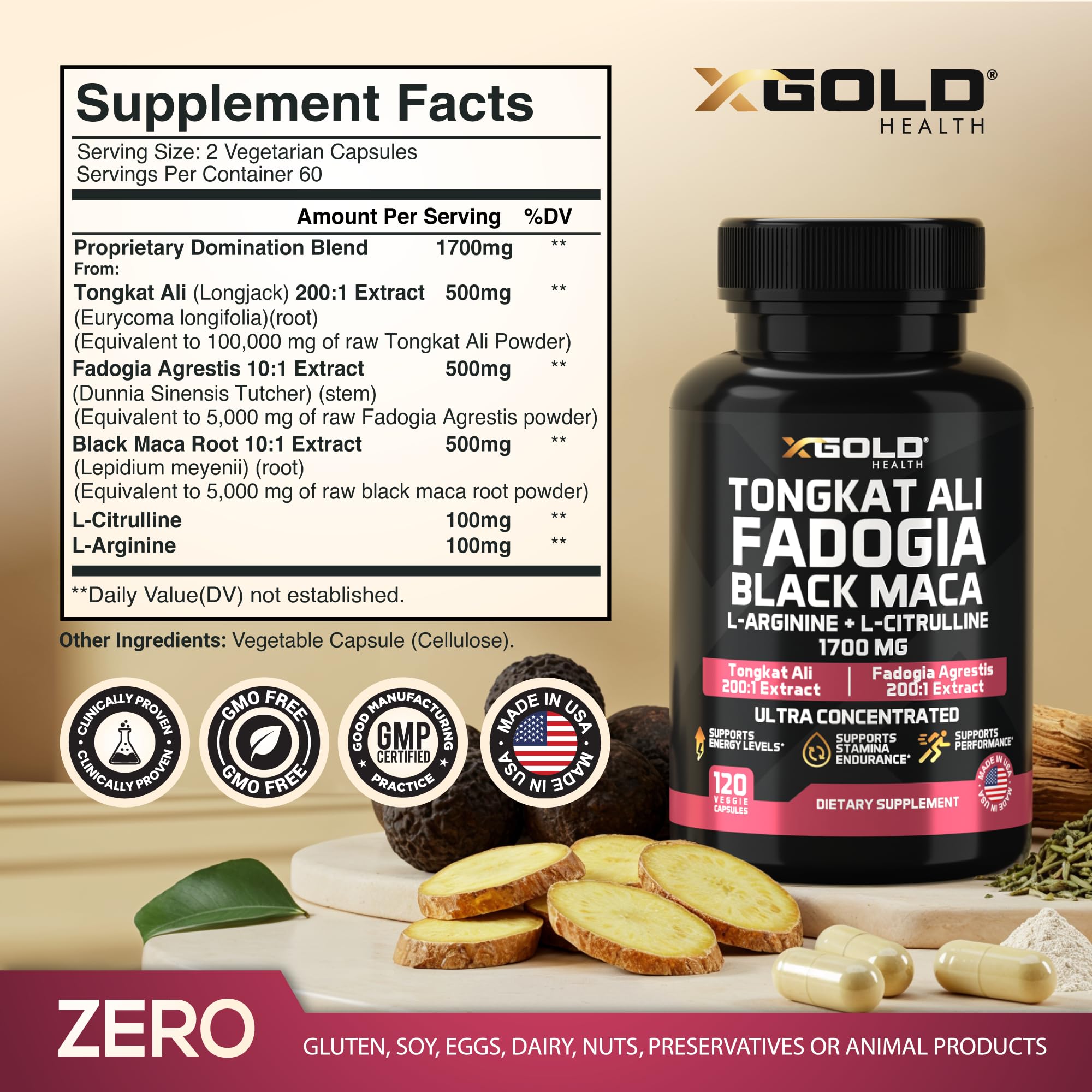 X Gold Health L-Arginine Complex side view showing capsule details