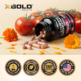 X Gold Health Lycopene + Lutein Complex capsules in a hand