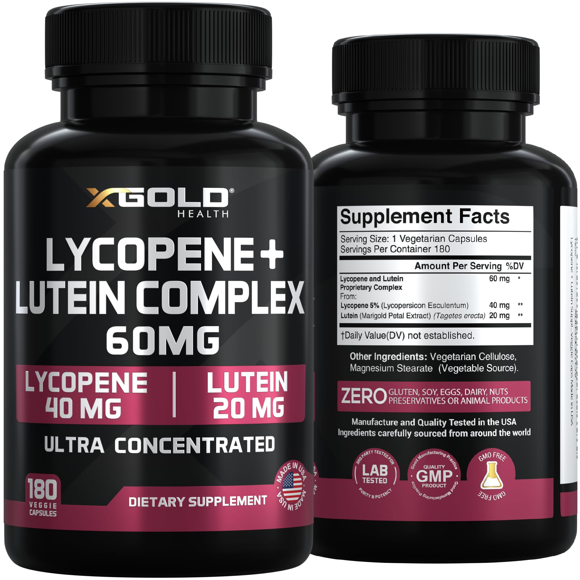 X Gold Health Lycopene + Lutein Complex with a measuring spoon