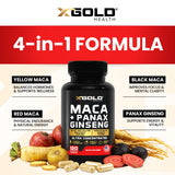 X Gold Health Maca + Ginseng Capsules bottle with label