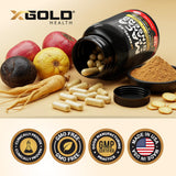 X Gold Health Maca + Ginseng Capsules close-up of capsules