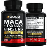 X Gold Health Maca + Ginseng Capsules packaging details