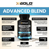 X Gold Health Magnesium Complex Supplement 500mg with Vitamin B6 and Zinc
