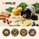 X Gold Health Multivitamin Capsules in hand for size reference