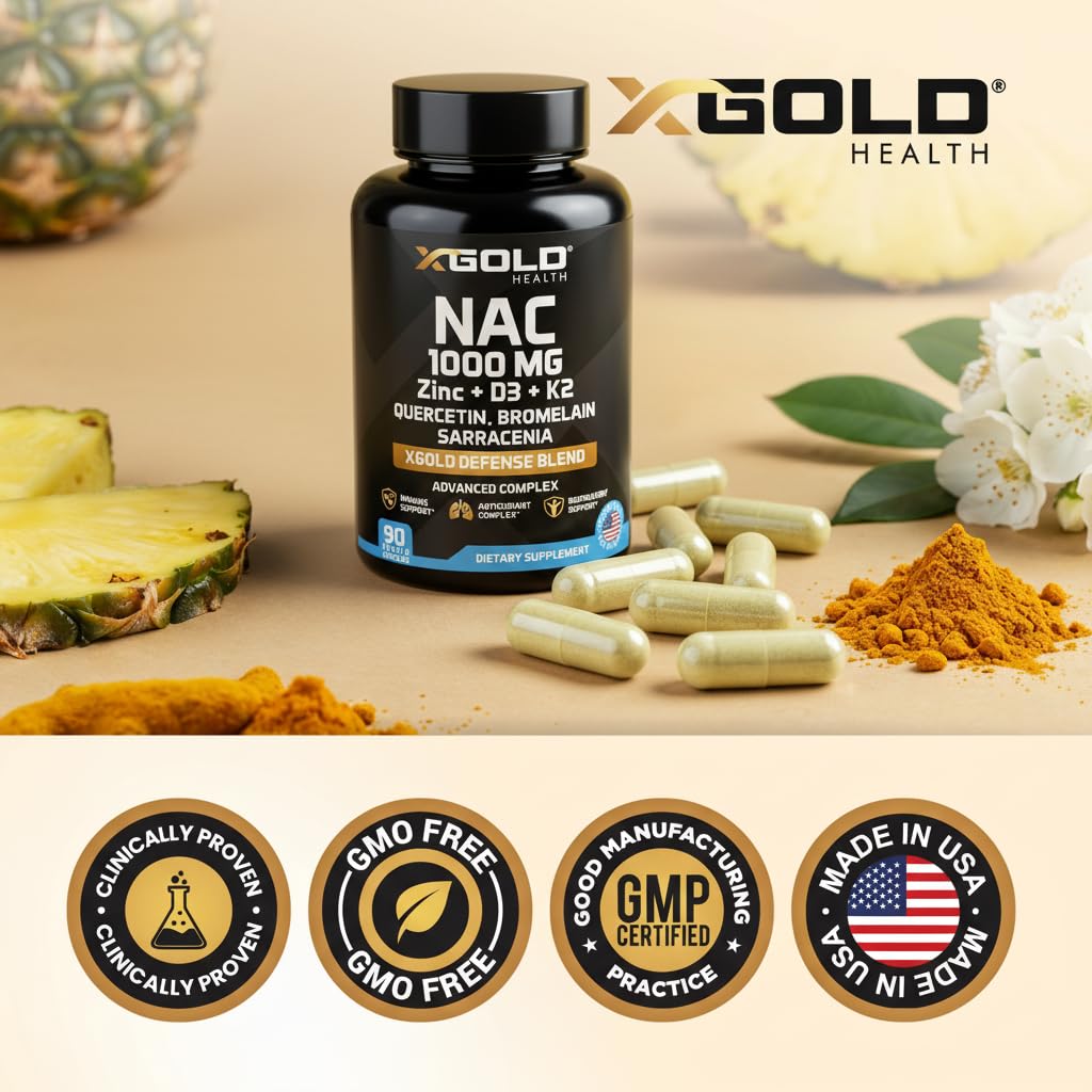 X Gold Health NAC 1000mg Supplement bottle back view