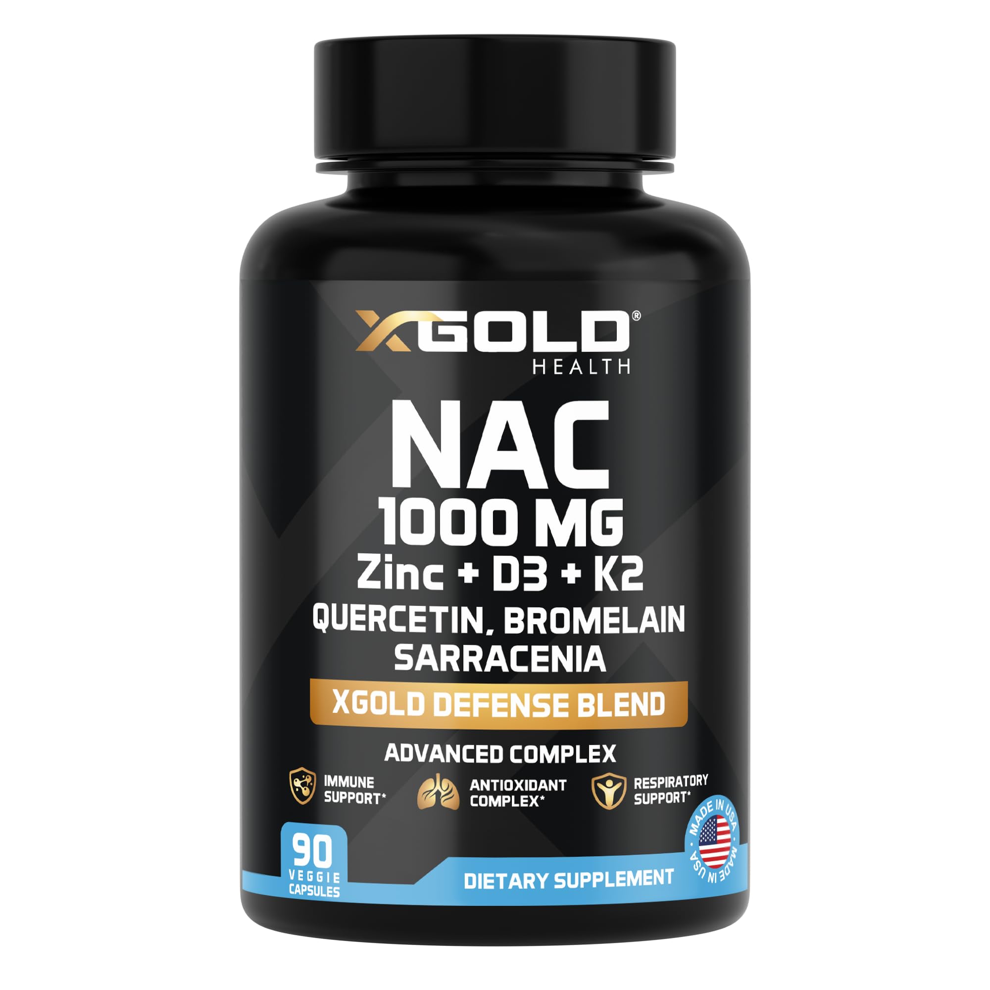 X Gold Health NAC 1000mg Supplement bottle front view