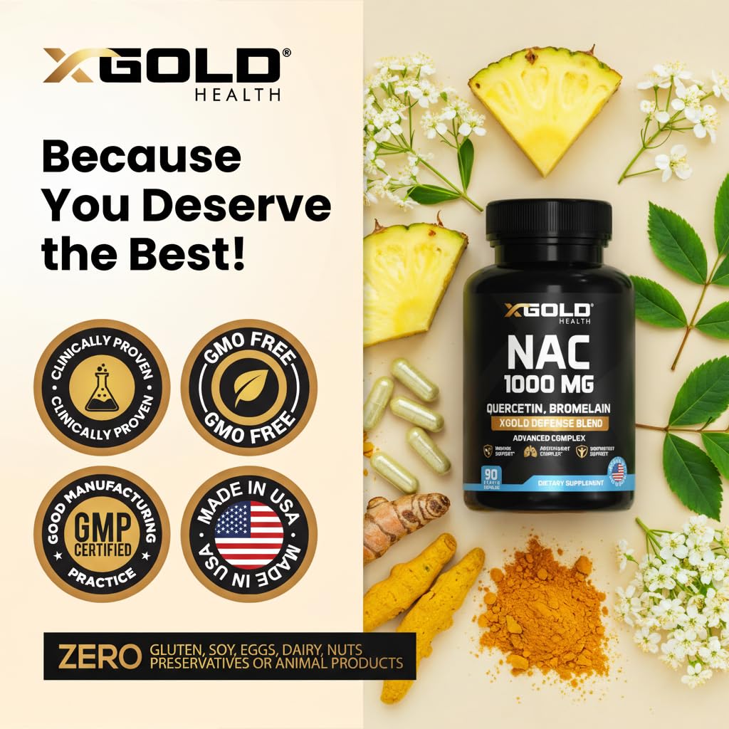 X Gold Health NAC 1000mg Supplement bottle side view