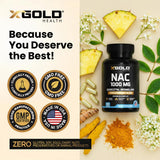 X Gold Health NAC 1000mg Supplement bottle side view