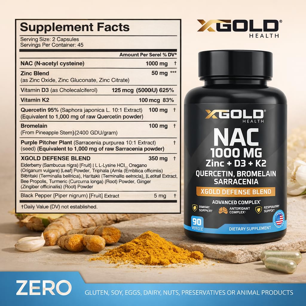 X Gold Health NAC 1000mg Supplement capsules close-up