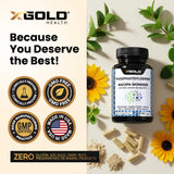 X Gold Health Nootropic Blend capsules on a wooden surface