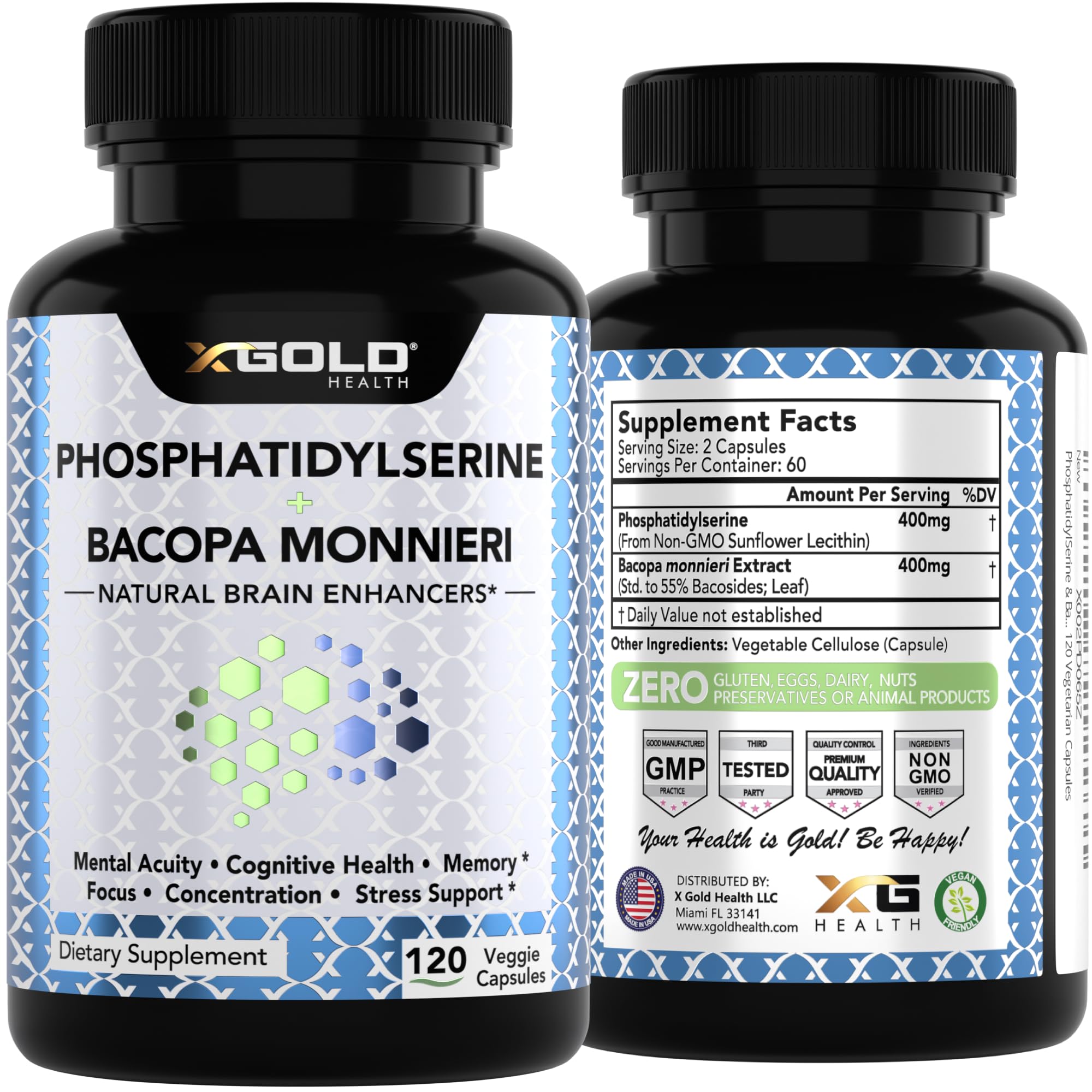 X Gold Health Nootropic Blend packaging dimensions displayed