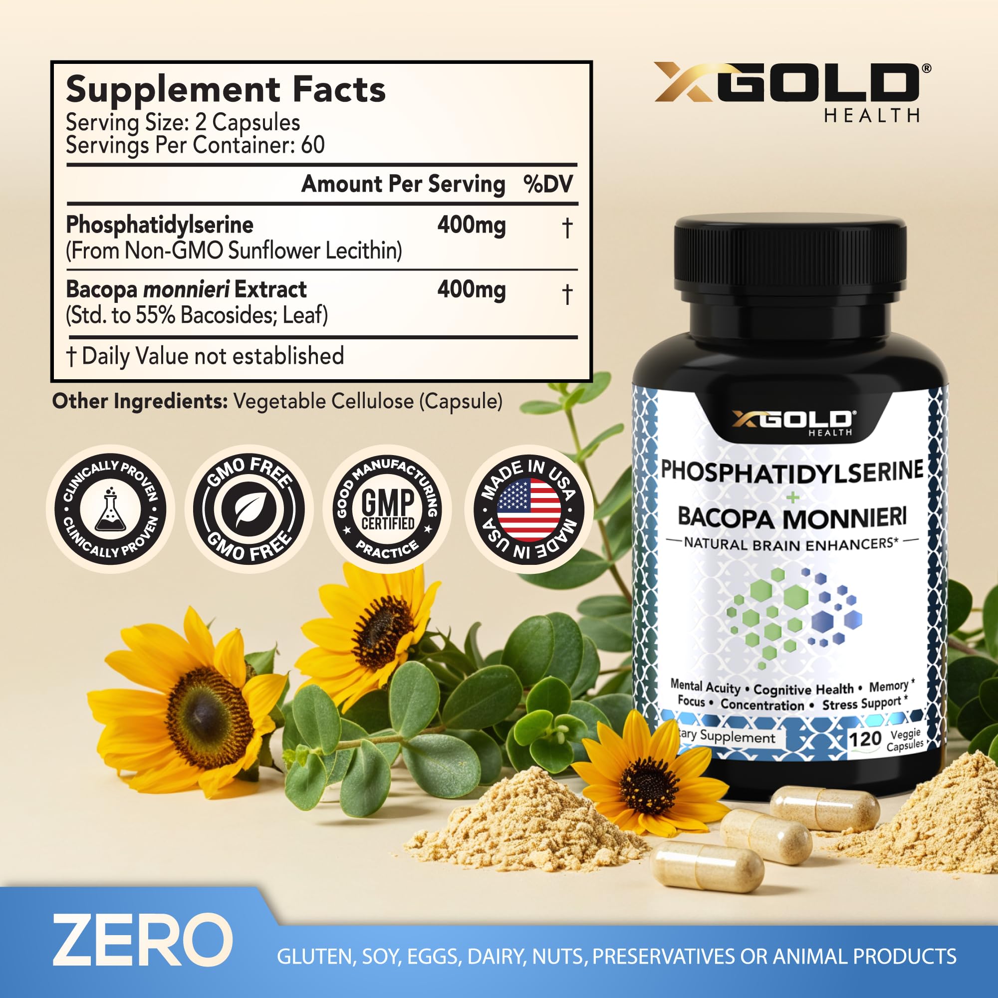 X Gold Health Nootropic Blend side view showing capsule