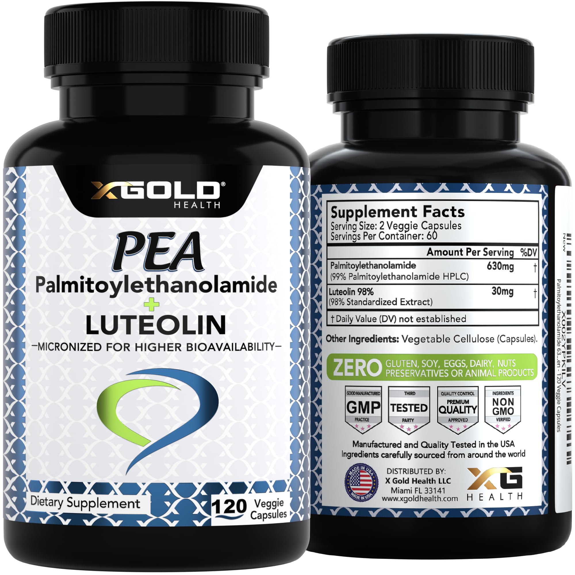X Gold Health Palmitoylethanolamide with Luteolin capsules with measuring spoon