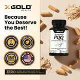 X Gold Health PQQ 20 mg Capsules on a wooden table