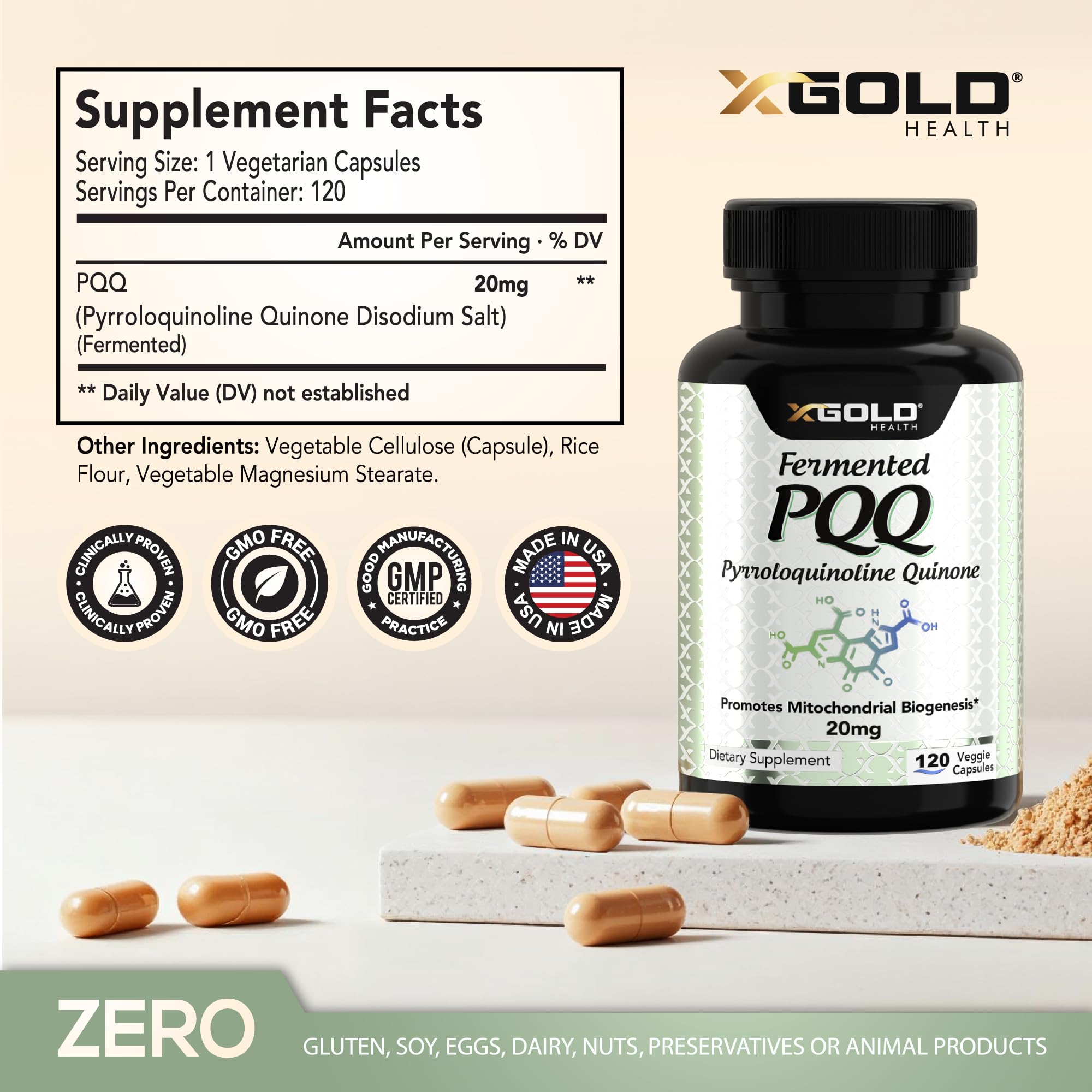 X Gold Health PQQ 20 mg Capsules side view