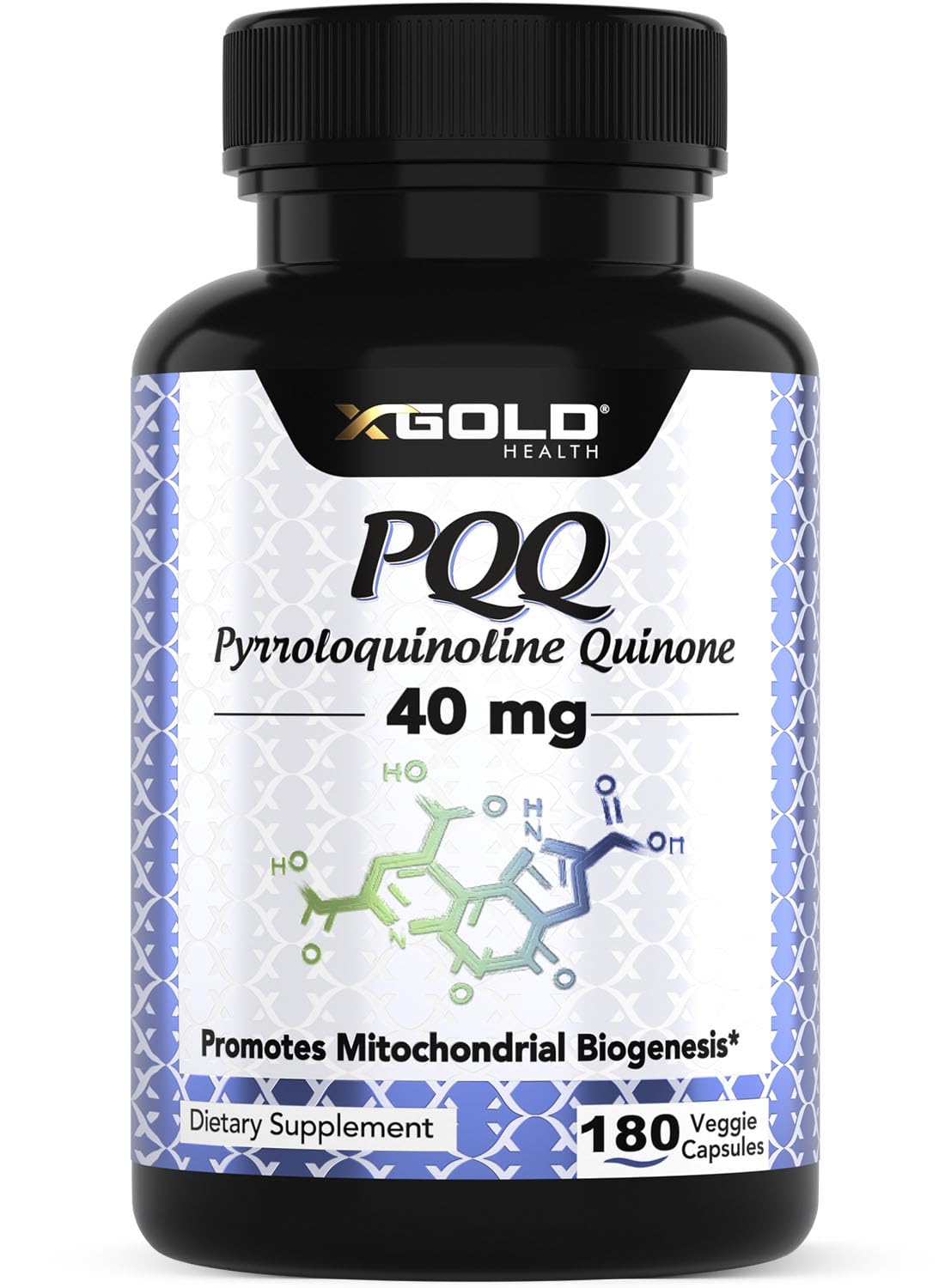 X Gold Health PQQ 40mg supplement bottle front view