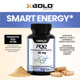 X Gold Health PQQ 40mg supplement capsules close-up