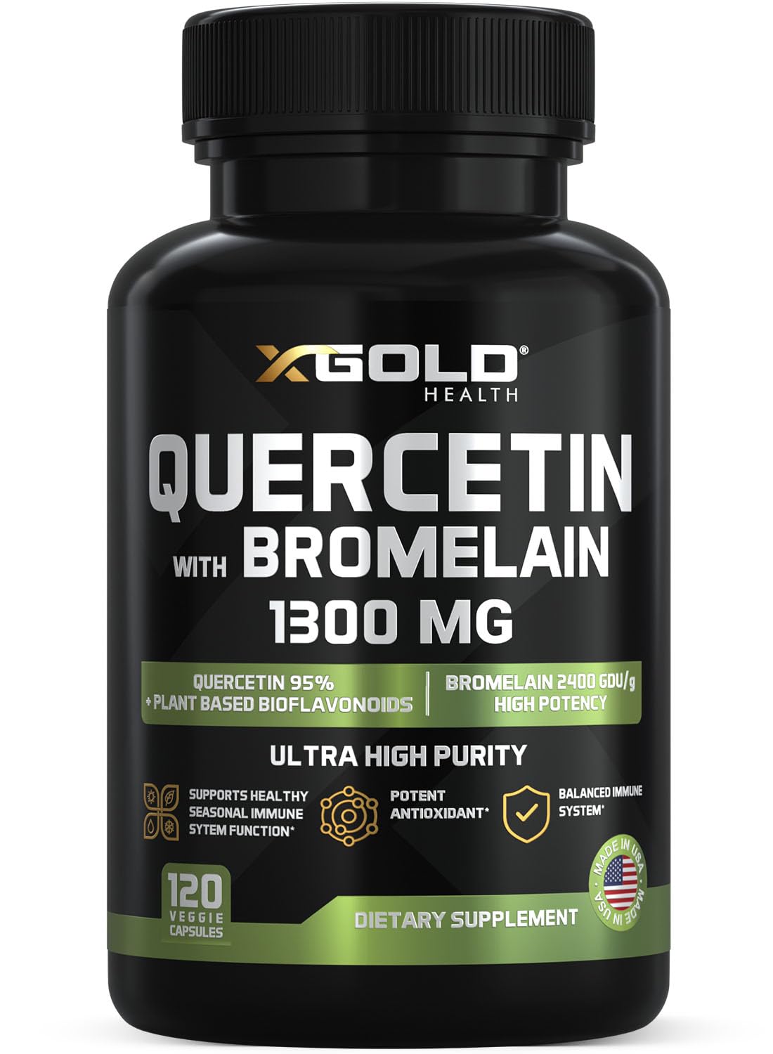 X Gold Health Quercetin Capsules 120 count front view