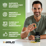 X Gold Health Quercetin Capsules bottle on a wooden table