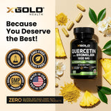X Gold Health Quercetin Capsules displayed with a measuring spoon